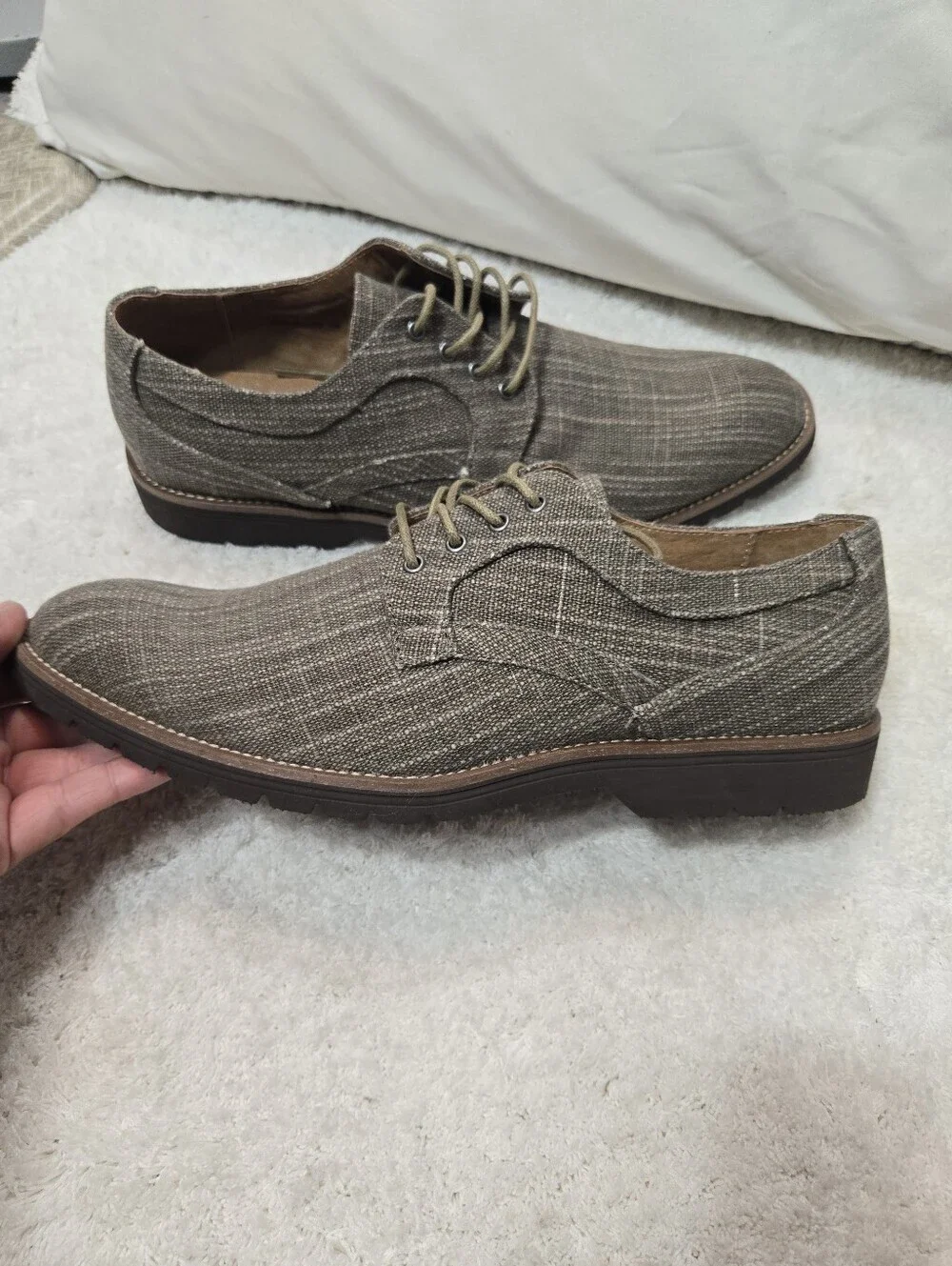 Stacy Adams Men's Eli Oxfords Plain Toe Taupe Canvas Casual Shoes Sz 10